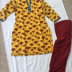 New 2 pc Yellow Kurta/Cover-up